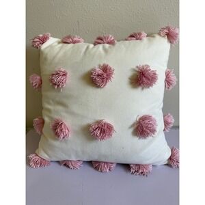 Boho Throw Pillow Pink Tassels Pom Pom Accent Decorative Cushion